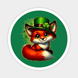 St. Patrick's Day Cute Fox in Green Hat with Shamrock Decoration Magnet